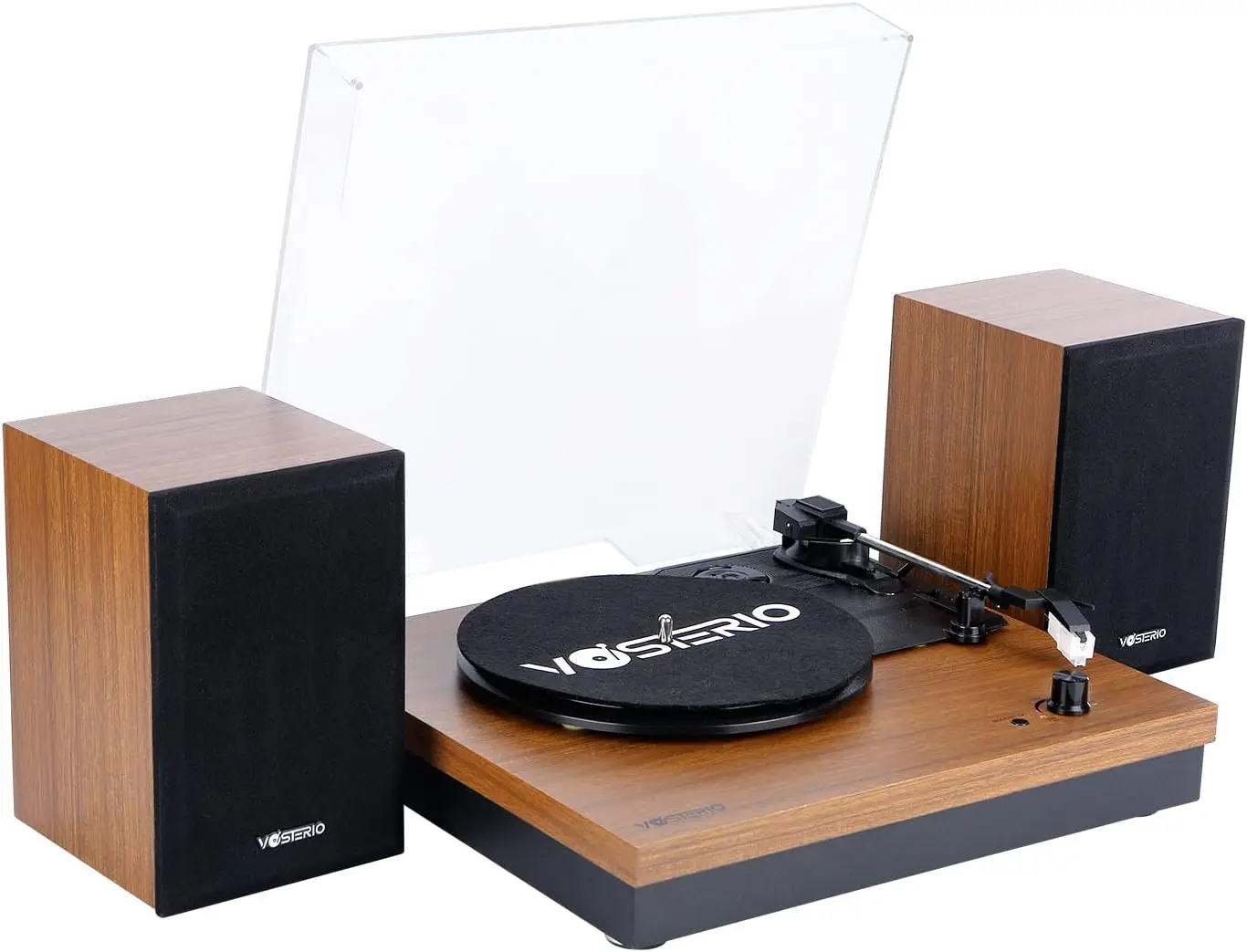 

3-Speed Belt-Driven Bluetooth Turntable with External Speakers, Retro Vinyl Player in Walnut