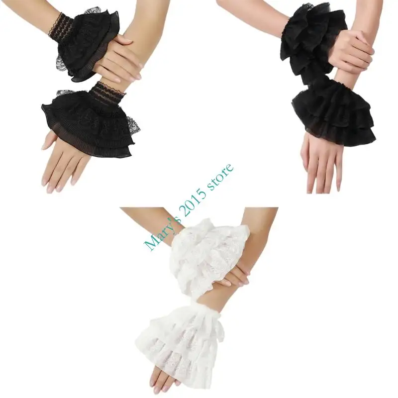 

Lace Wrist Cuffs For Nails Photography Sleeve Covers Breathable Ruffled Fabric Elastic Cuffs Fashion Accessories