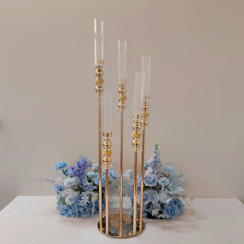 

6 Heads Metal Candlesticks 49 Inches Candelabra Candle Holders Stands Pillar Wedding Table Centerpieces Luxury Party Decoration