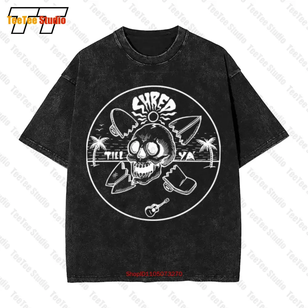 Shred Skate And Surf Printed Knarley Surfing Interests Vintage Oversized T-Shirt CAZF