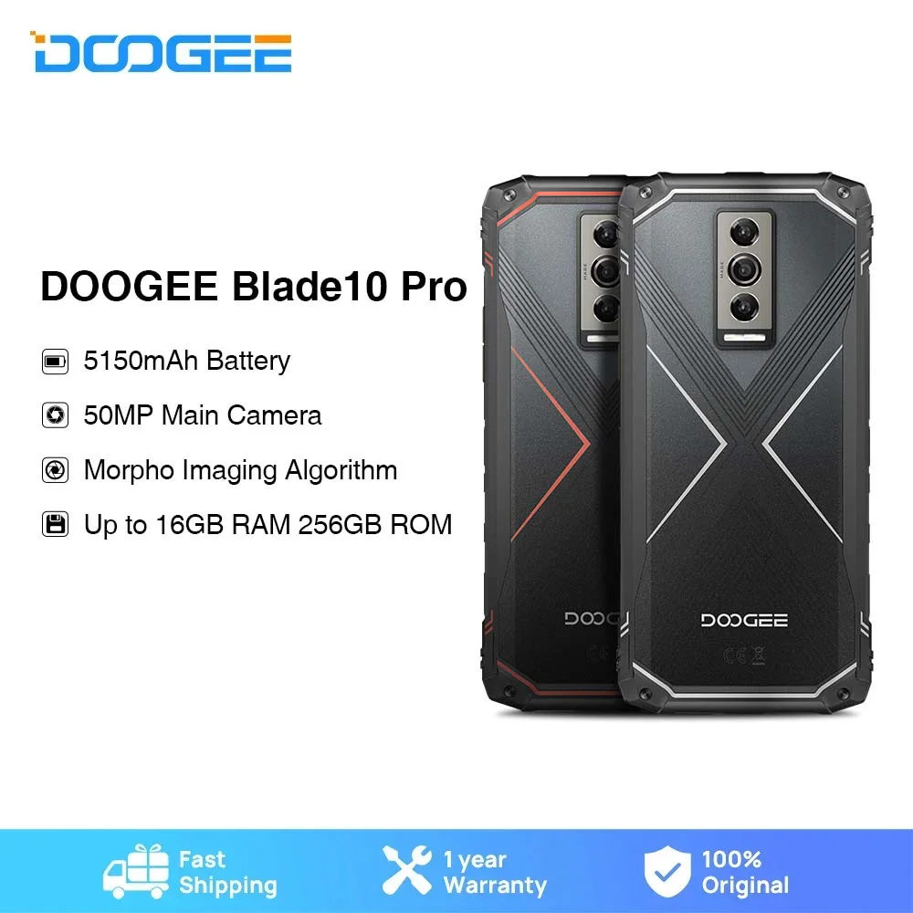 DOOGEE Blade10 Pro 견고한 휴대폰, 6.56 인치 90Hz IPS 디스플레이, 6GB + 256GB 옥타 코어, 안드로이드 14, 50MP AI 메인 카메라, 5150mAh, 10W 충전 