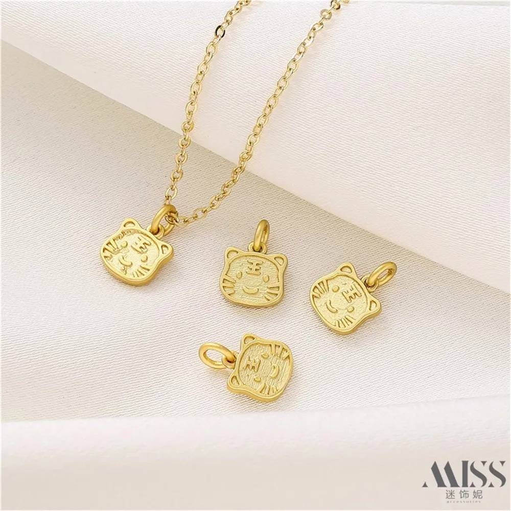 18K Husky Gold Color Double-sided Tiger Pendant DIY Handmade Pendant Bracelet Necklace Small Pendant Accessories