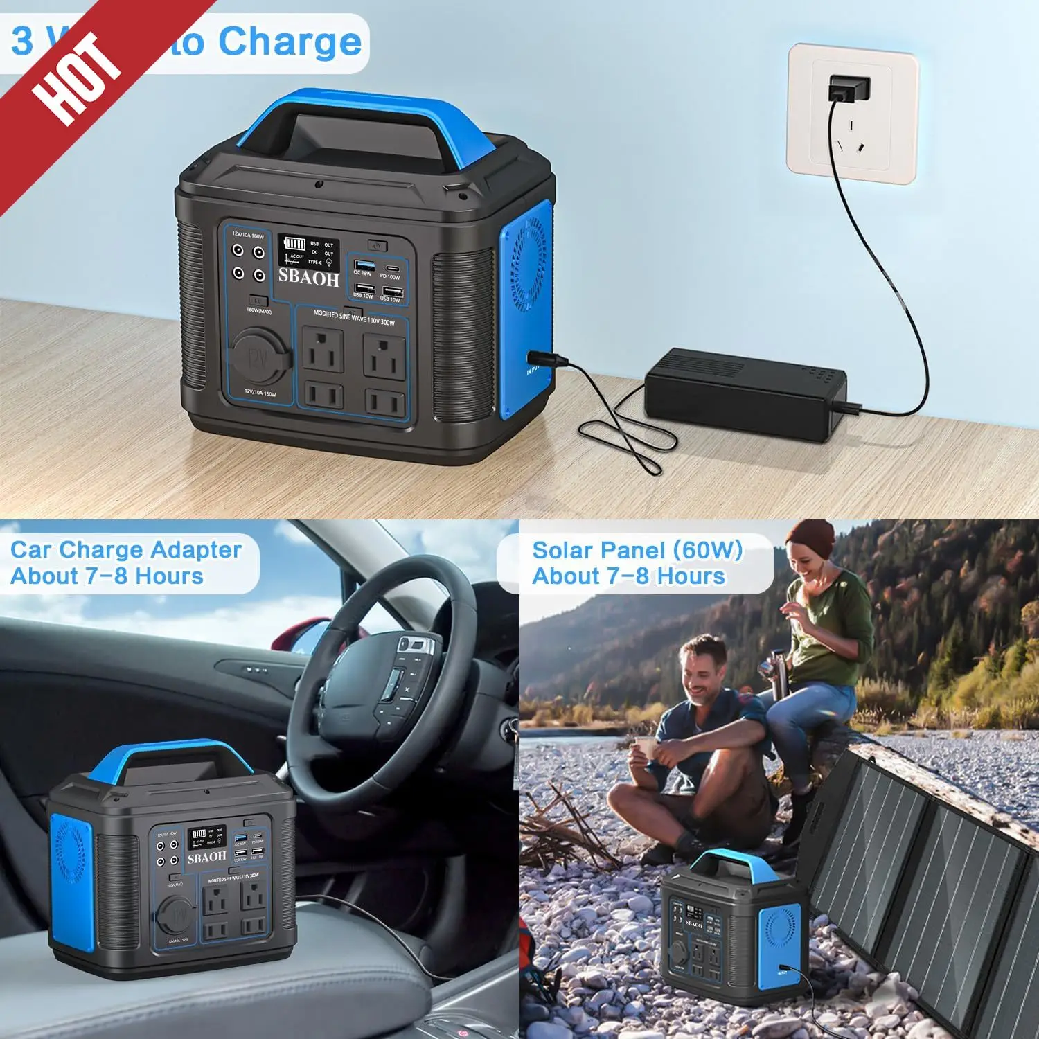 

Солнечный генератор 300 Вт, 296 Втч, быстрая зарядка / розетки переменного тока 110 В / порта постоянного тока и светодиодный фонарик, резервная литиевая батарея