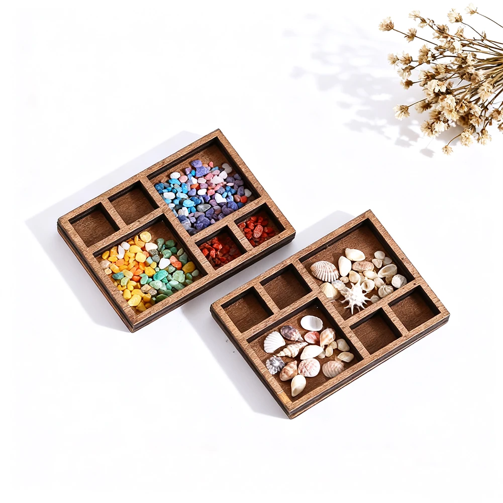 

2PCS Mini Wooden Ornament Rack Statue with Multiple Compartments for Crystal Specimen Storage and Display, Home Decoration Model