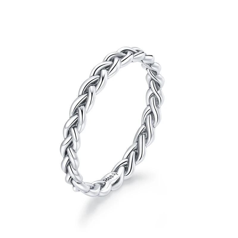 Women's 925 Sterling Silver Braided Rope Twisted Band Ring, Stackable