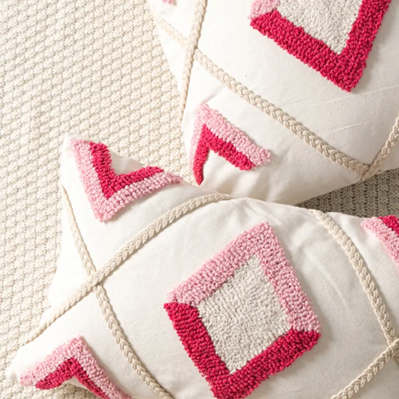 Cushion Cover Nordic Ins Pink Red Tufted Pillow Cover Cushion Case Style Element Design Cute Pillow Case
