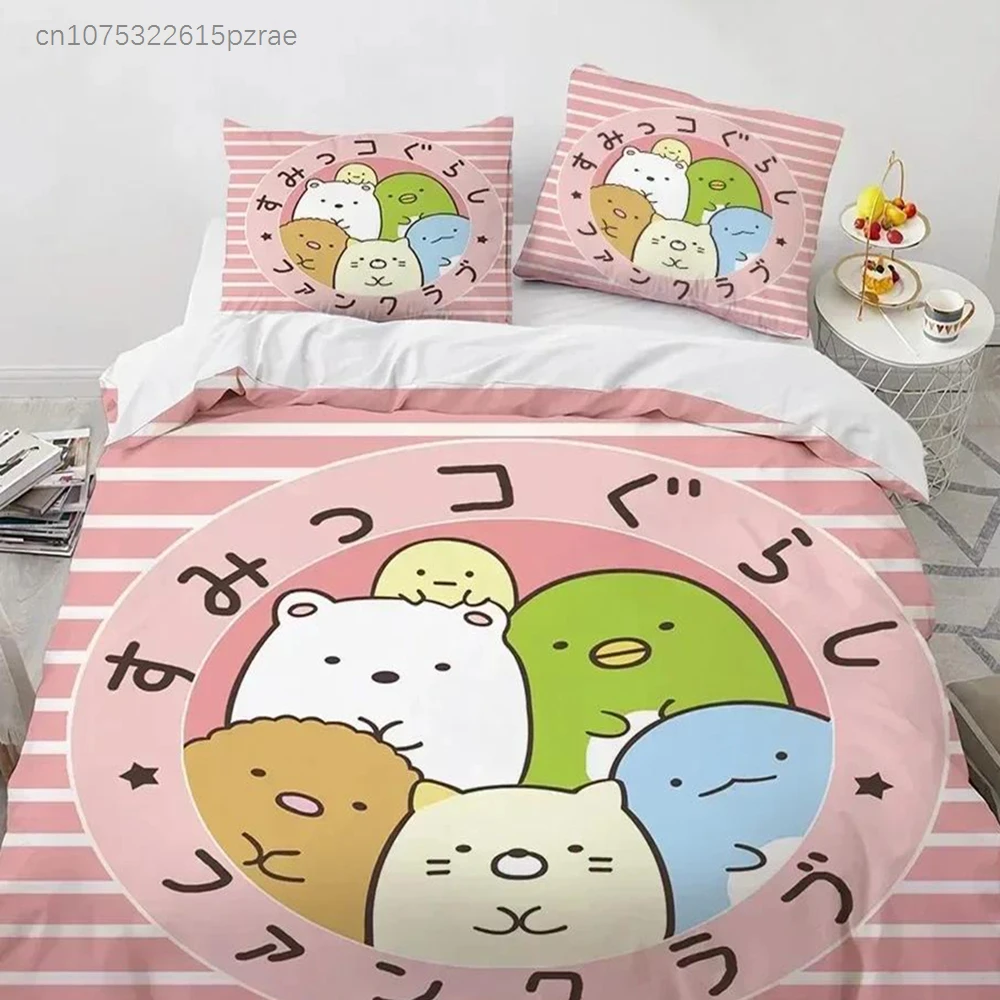 Cute Kawaii Cartoon Sumikko Gurashi Bedding Set Boys Girls Twin Queen Size Duvet Cover Pillowcase Bed For Kids Adult Bedding