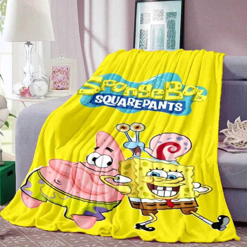 DIY SpongeBob SquarePants Printed Blanket, suitable for living room and bedroom use as a shawl, ideal for home, office and leisu