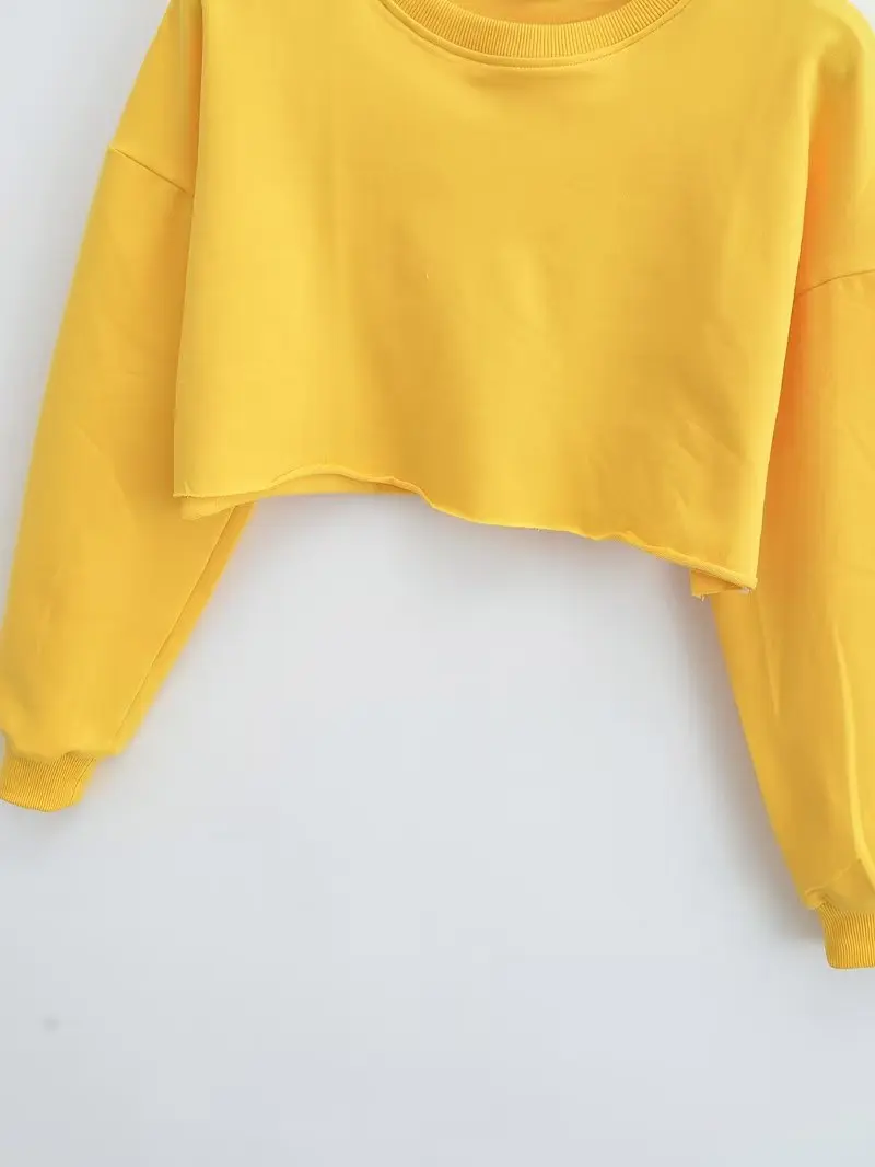 Yellow Short Hoodies Women Spring Summer O-Neck Long Sleeves Midriff-baring Sweater Fashion Trend All-matched Loose Dance Tops