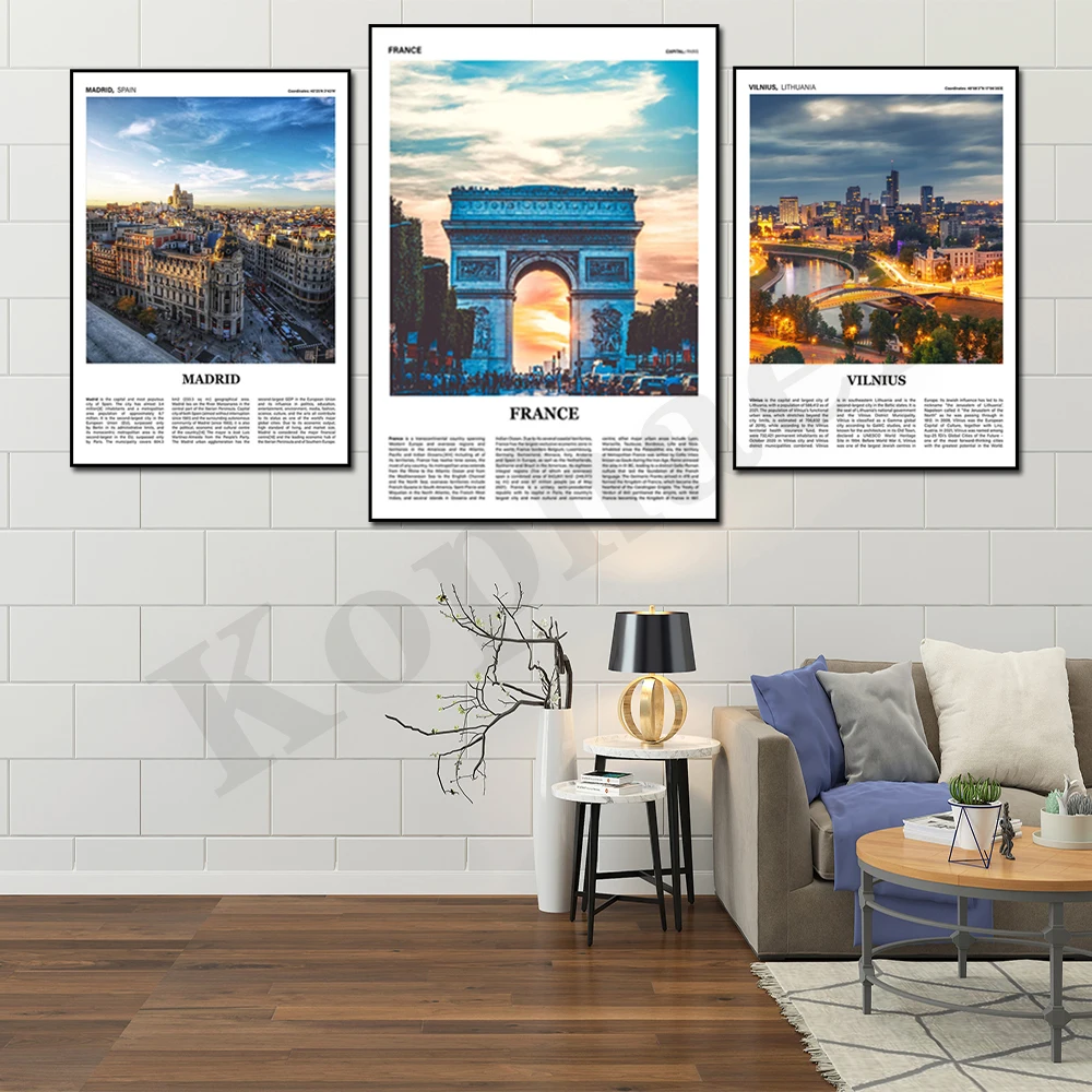 Manchester Madrid Paris Vilnius Rome Prague Naples Florence Cityscape Photography Home Decor Poster