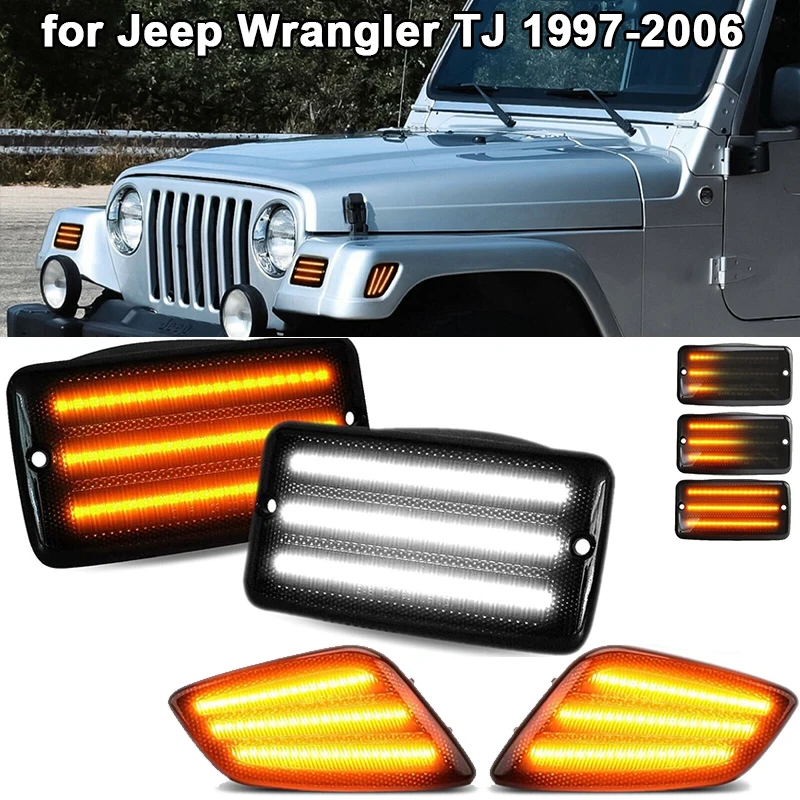 

4Pcs Front Turn Signal Light Fender Side Marker Lights Set Dynamic Amber Signals Lamp for Jeep Wrangler TJ 1997-2006