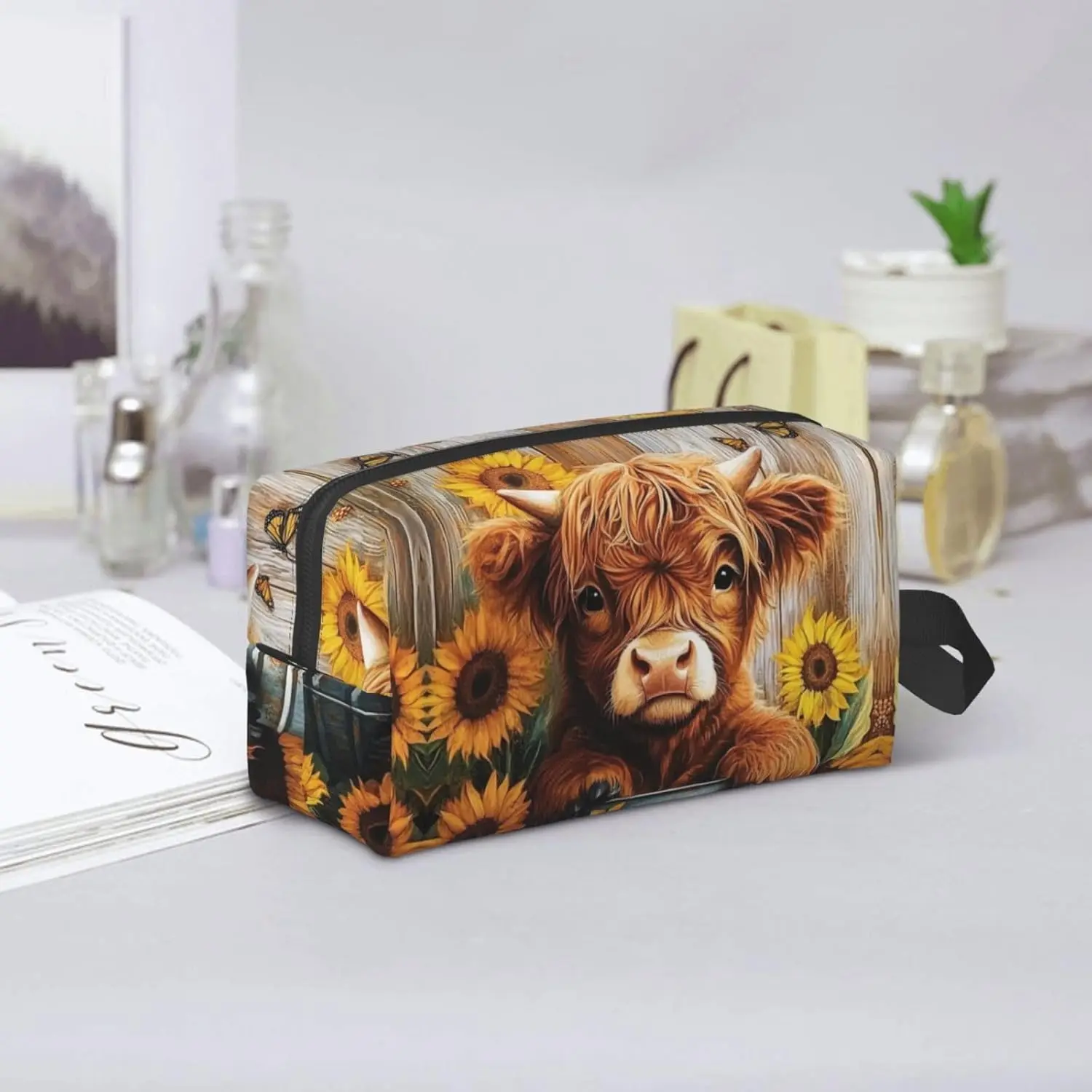 Yak Sunflower Patterns Travel Toiletry Bag for Men Women Waterproof Hanging Dopp Kit Wash Bags Lightweight Bag