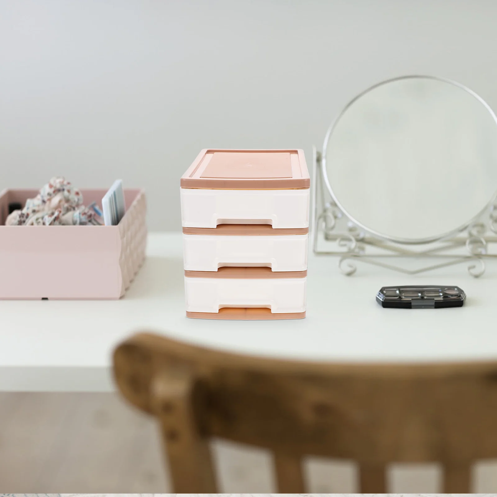 Stackable Organizer Drawers Desktop Storage Cabinet Brown Shelving Stacking Shelves