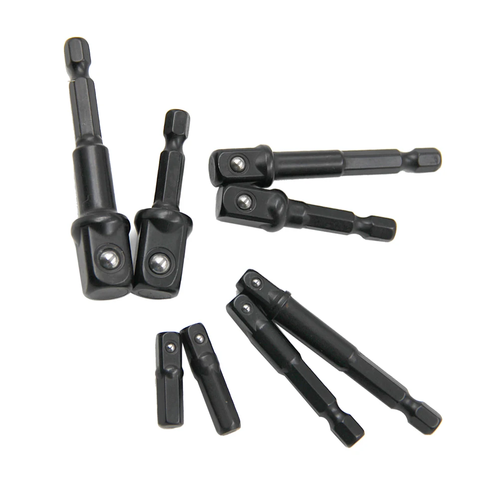 8pc Electric Screw Black 1/2 Hexagonal Handle Adapter 3/8 Square Head 1/4 Extension Rod Tool Sleeve Accessory Set