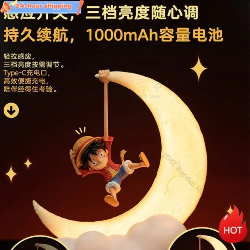 One Piece Original Luffy Night Light อะนิเมะเดสก์ท็อปตกแต่งแม่เหล็กโคมไฟดวงจันทร์เด็กตลกวันหยุดของขวัญ
