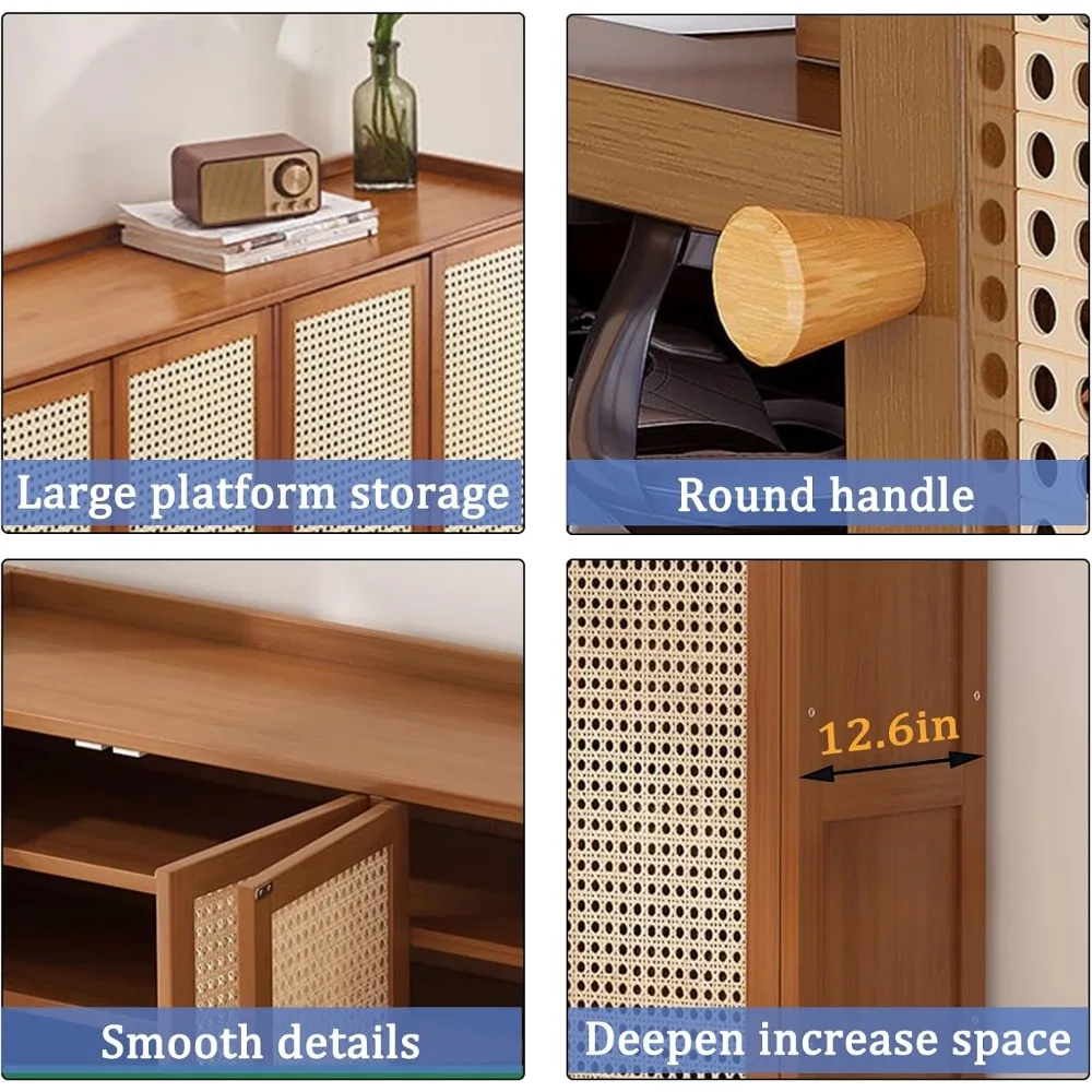 8 Tier Bamboo Shoe Storage Cabinet with Doors, 39-41 Pairs Shoe Rack for Closet, Freestanding Shoe Storage Cabinet image 4