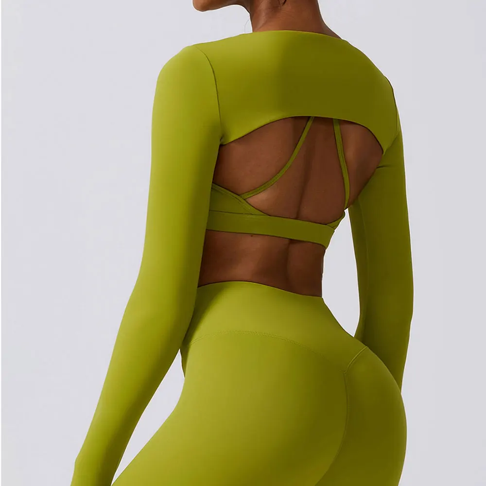

Women Crop Tops Long Sleeve Breathable Running T-Shirts Gym Sports Top with Pad Yoga Shirts Fitness Workout Yoga Clothing