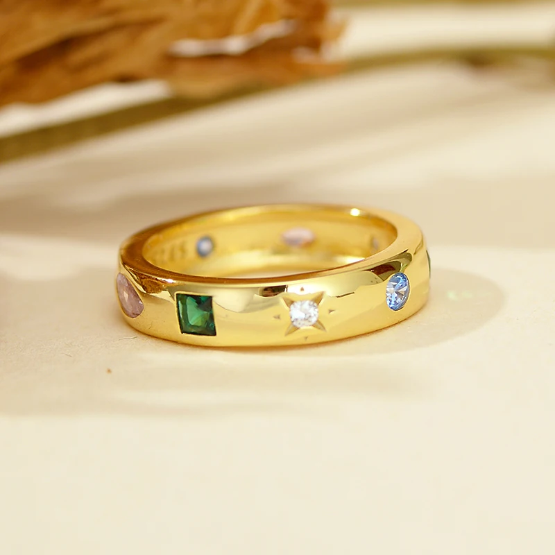 Fine Jewelry Luxury Exquisite Trendy Design Sense 925 Sterling Silver Zircon Two Sided Rings for Girls