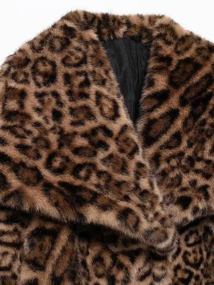 Chaqueta gruesa y cálida de piel sintética de leopardo para mujer, abrigo con cuello de solapa, ropa de abrigo femenina de manga larga, Tops elegantes, moda