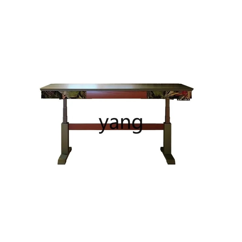

YHM electric lifting table retro home solid wood workbench computer study table
