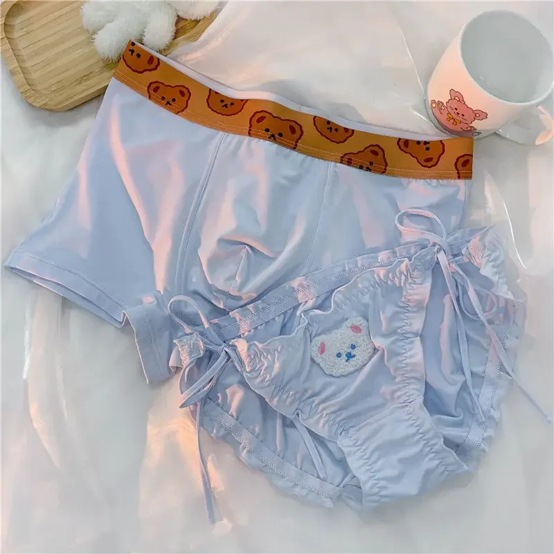 2PCS Couple Underwear Women Men's Boxers Shorts Panties Cartoon Bear Boy Girls Underpants Panties Sexy Plush Bandage Lovers