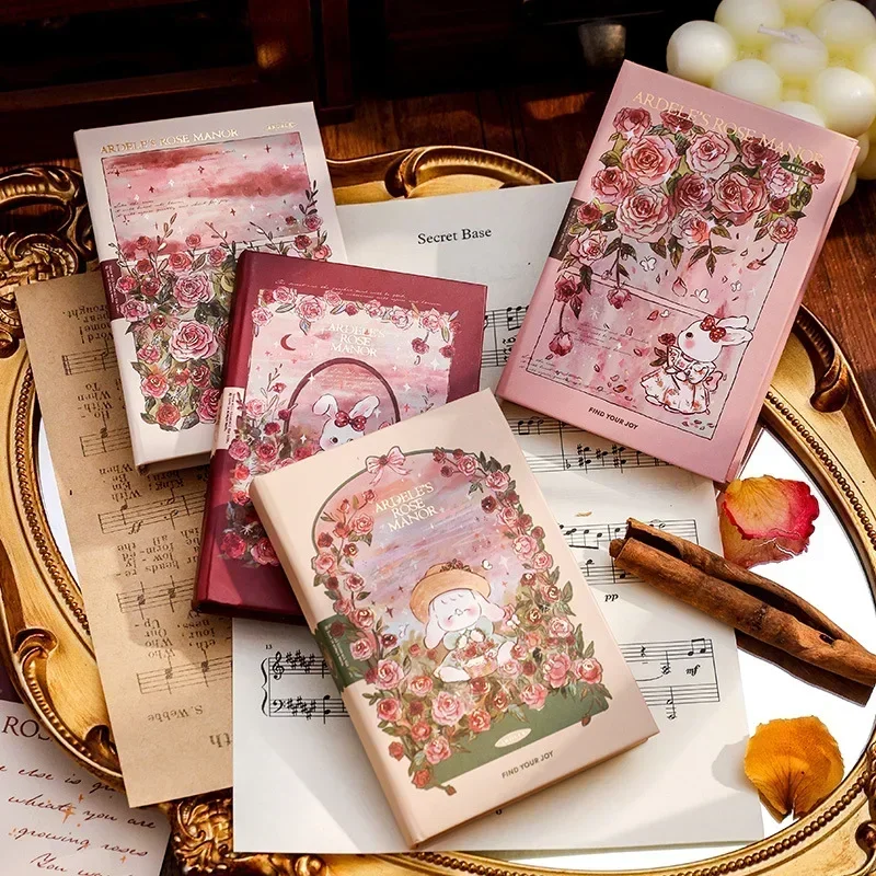 Mini Notebook Sweet Pink Rose Manor Series Blank Page A7 Cute Pocket Book Beautiful Diary Portable Student Notepad Writing Pads