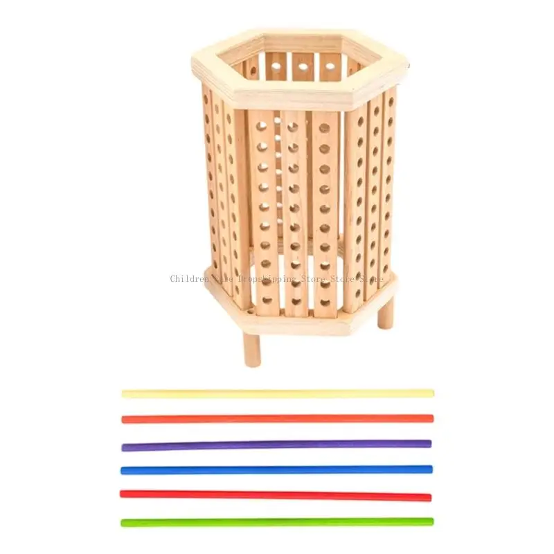 Kolorowa zabawka drewniana drewniana sześciokątna dla dzieci skupiających rozwój