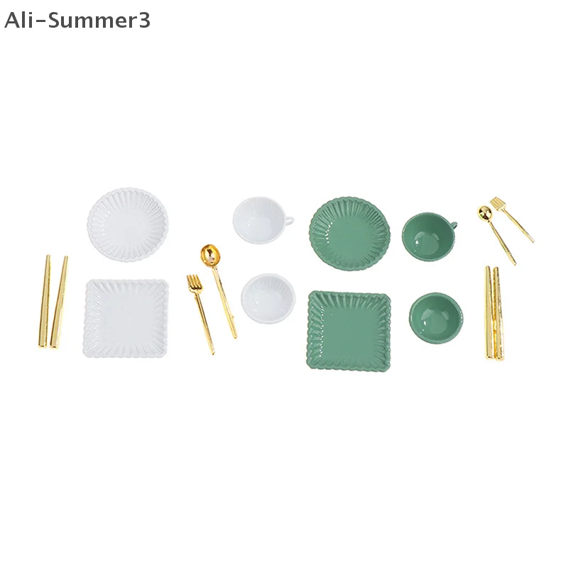 7 unid/set 1:12 platos en miniatura para casa de muñecas tazas de café tenedores cucharas miniatura juego de simulación cocina juguete accesorios para casa de muñecas