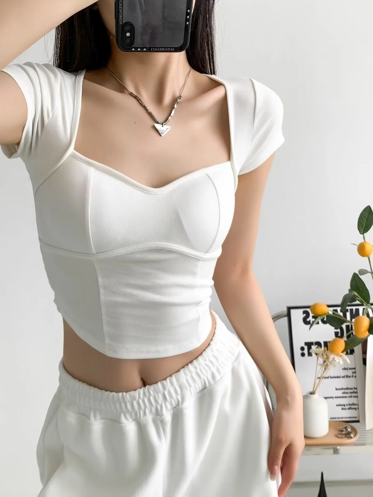 TVVOVVIN 2023 SUMMER Sexy Open Back Knot Short Sleeve With Chest Pad T-shirt Square Neck Open Collar Short Solid Color Top CULP