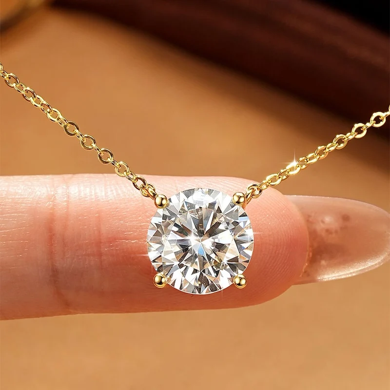 Rrjzz Solitaire D Color 4MM-11MM Moissanit-Anhänger-Halskette für Frauen, zertifizierte runde Halskette mit imitiertem Labordiamant, Schmuck – Detail 6