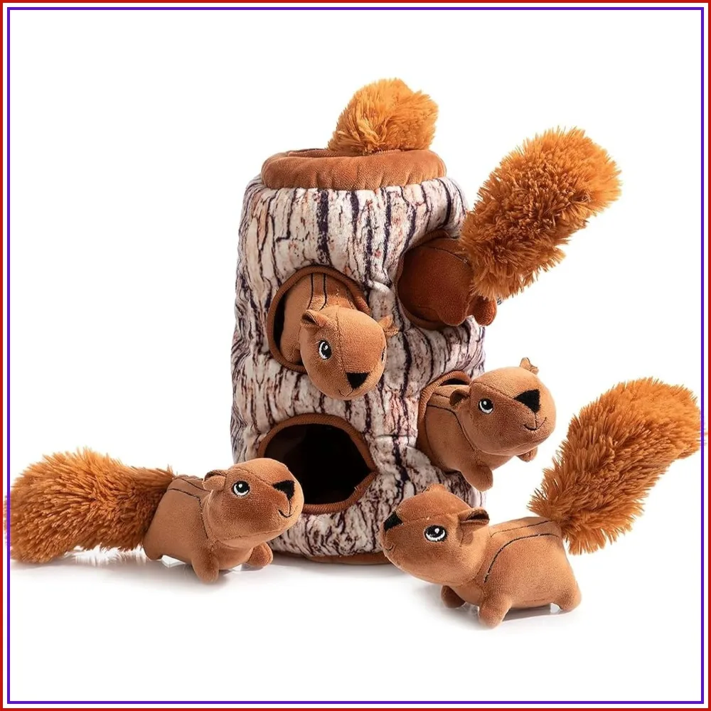 

Interactive Hide and Seek Squeaky Dog Toy, Puzzle Plush Squirrel Puppy Toy