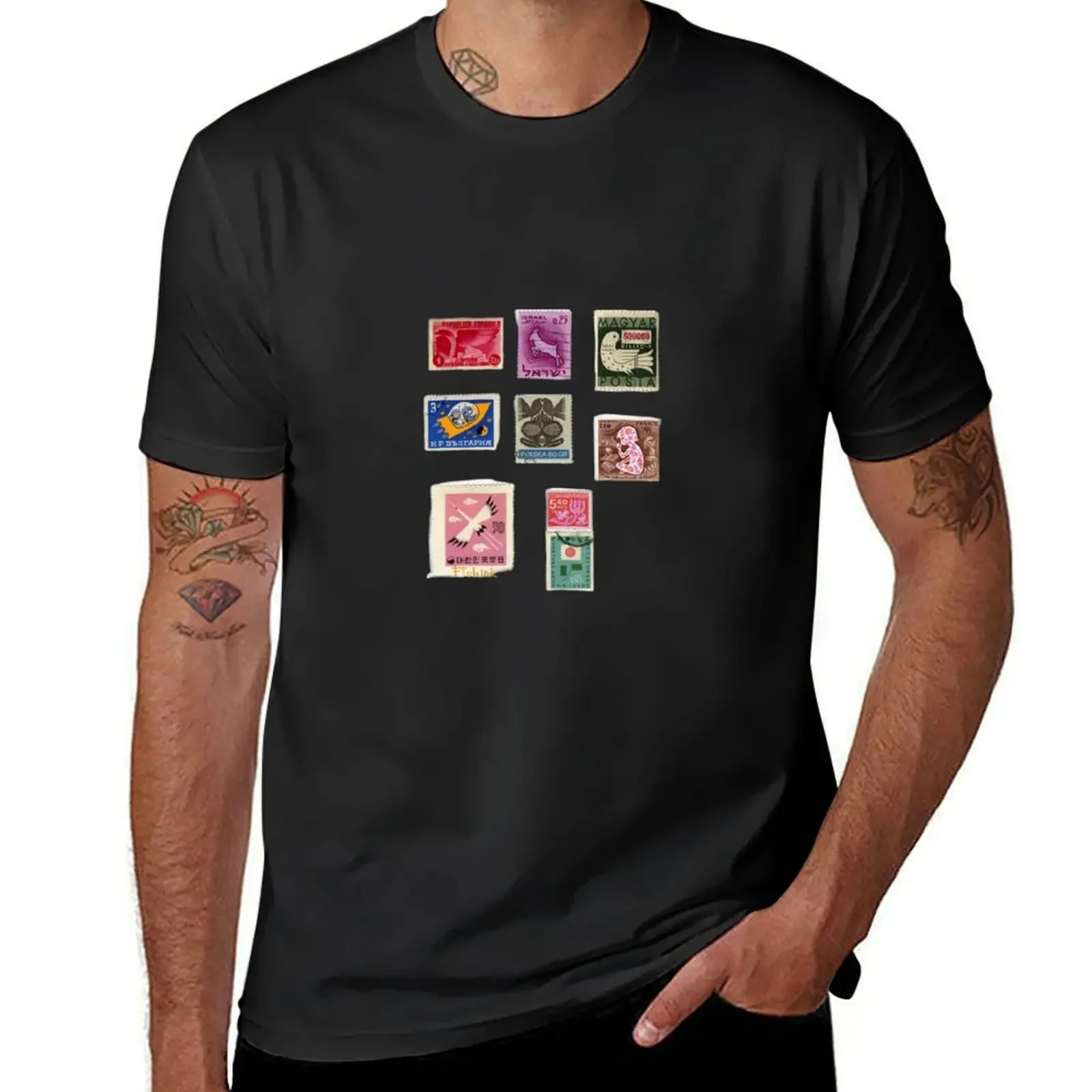 Vintage Stamp Collage T-Shirt quick drying summer tops mens clothing