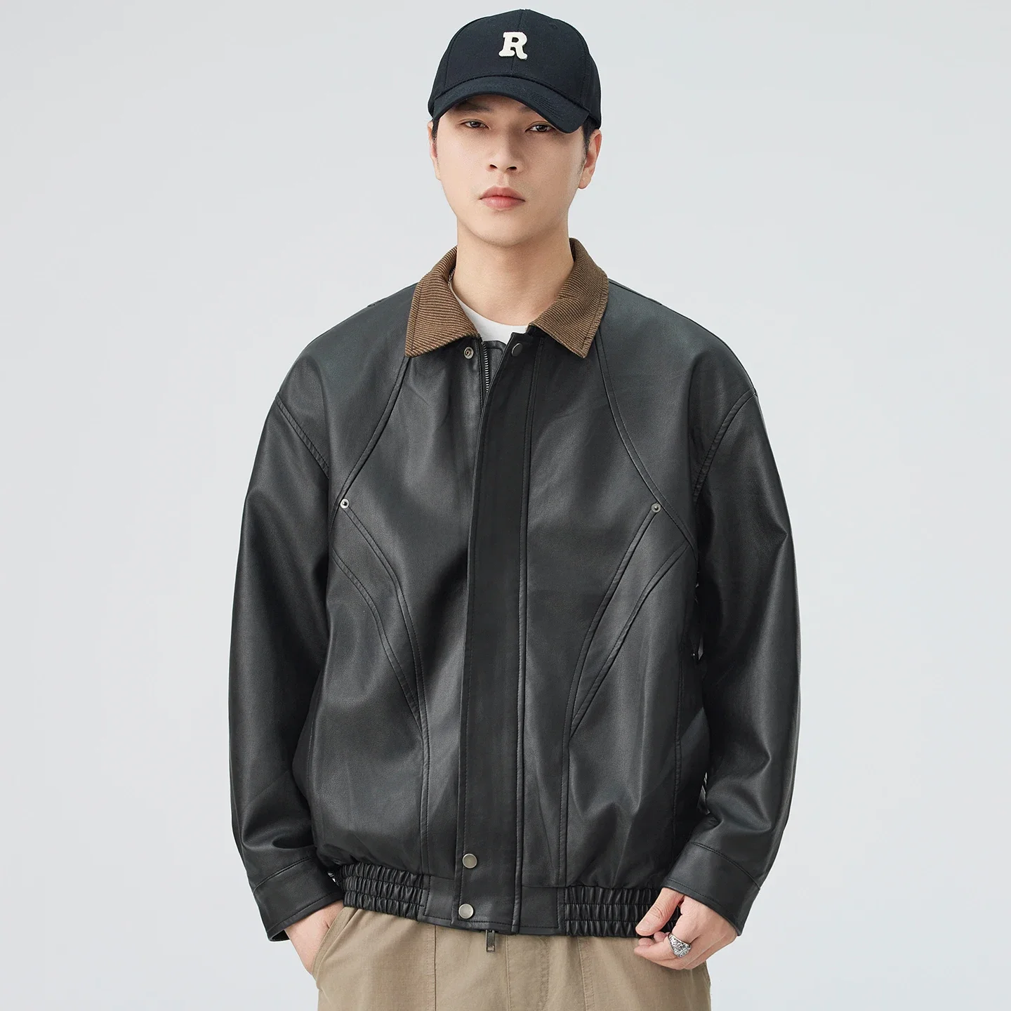 

Мужская уличная куртка-карго, верхняя одежда, осенняя кожаная куртка, мужская модная винтажная свободная повседневная кожаная мотоциклетная куртка