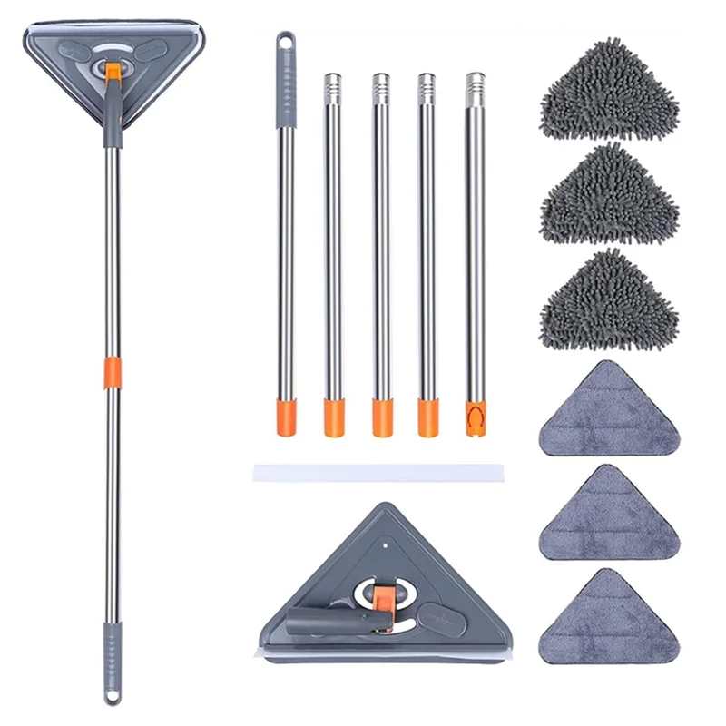 

ABWZ-Adjustable Dry-Wet Wall Mop 1 Set With Long Handle 360° Rotating Triangle Microfiber Cleaning Dust Mop
