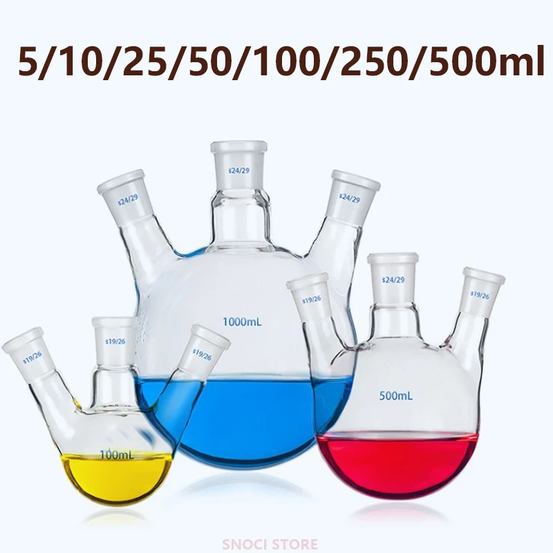 Three-necked flask reaction flask distillation flask inclined three-necked round bottom flask thickened high borosilicate glass