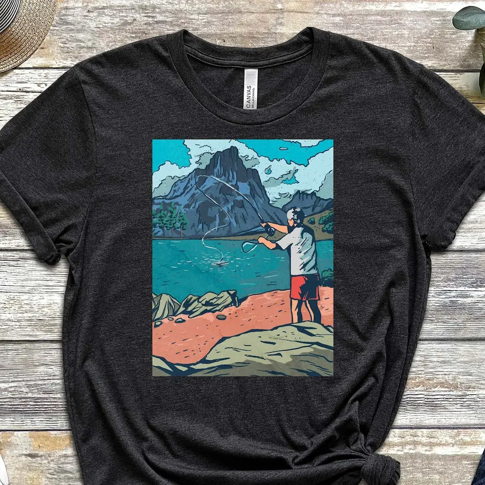 S T Shirt Oceanic Art Landscape Fisherman Soft Colors For Friend Vintage Vibes Street