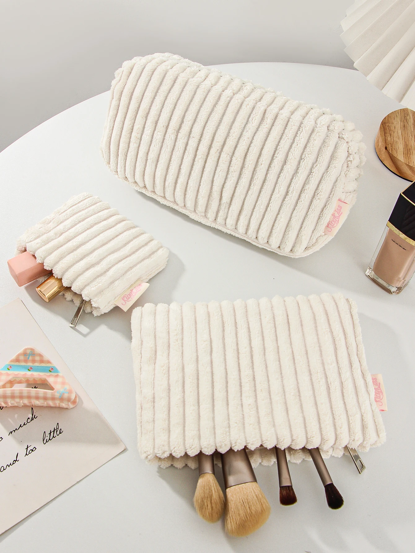 

corduroy makeup bag, cute travel toiletry bag, multifunctional makeup bag, makeup brush storage bag
