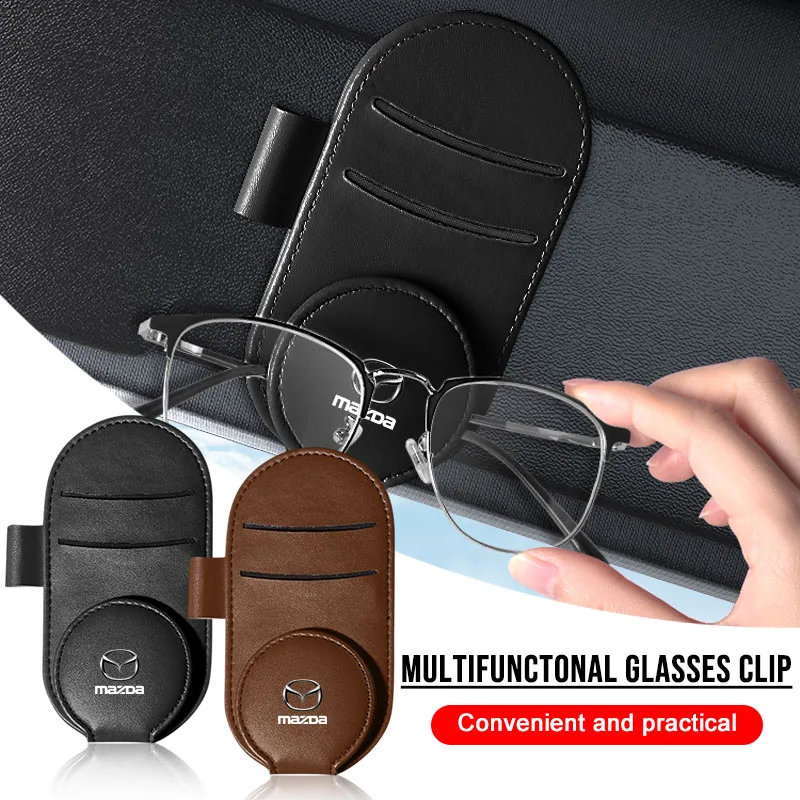 Car Leather Glasses Clip Sun Visor Multi-function Sunglasses Clip for Mazda 5 323 626 MX3 MX5 RX8 Atenza Axela Wheel Center Caps