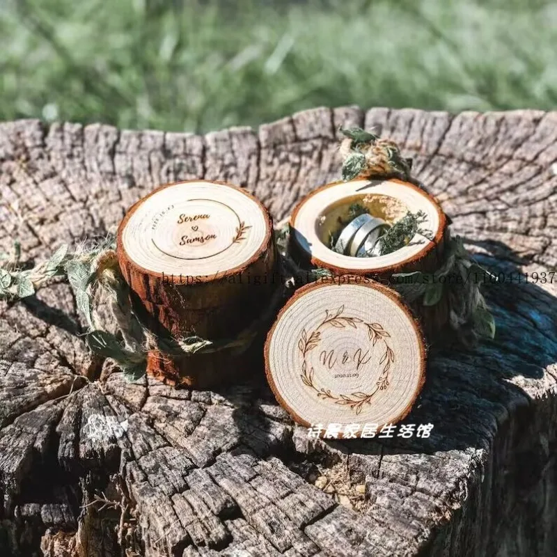 

Пользовательский выгравированный логотип, деревенская деревянная коробка для колец, основа, свадебное предложение, садовый декор, винтажная коробка для хранения колец «сделай сам»