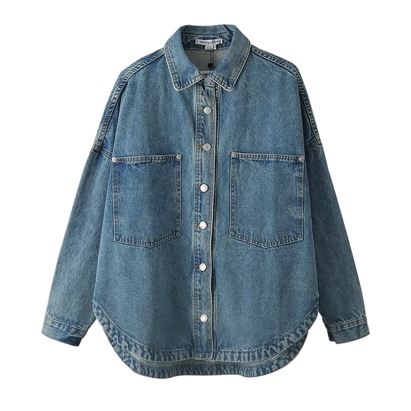 Garaouy 2023 New Jacket Jeans Women Oversize Denim Coat Fall Spring Designer Single Breasted Solid Pockets Fashion Veste Femme