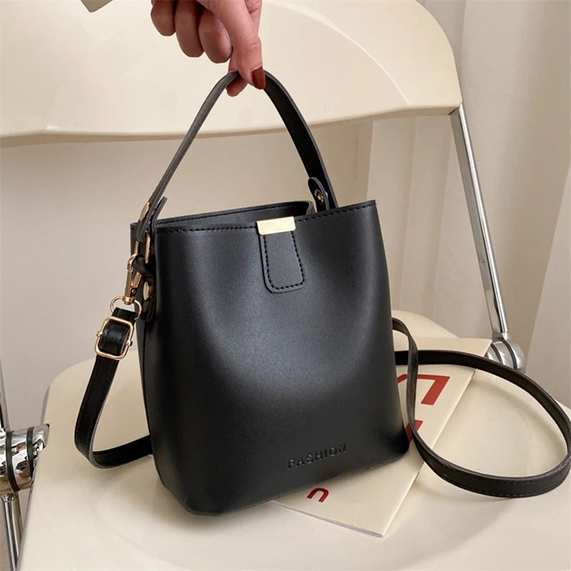 Retro Bucket Bag New Ladies Trendy Fashion Simple Shoulder Bag Bucket Type Solid Color Texture PU Messenger Bag High quality