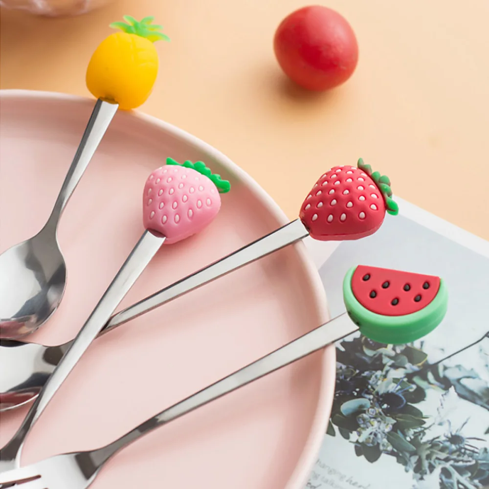 Cute Stainless Steel Coffeeware Dessert Cake Kitchen Tool Ice Cream Stirring Spoon Teaspoon Fruit Fork Coffee Spoon