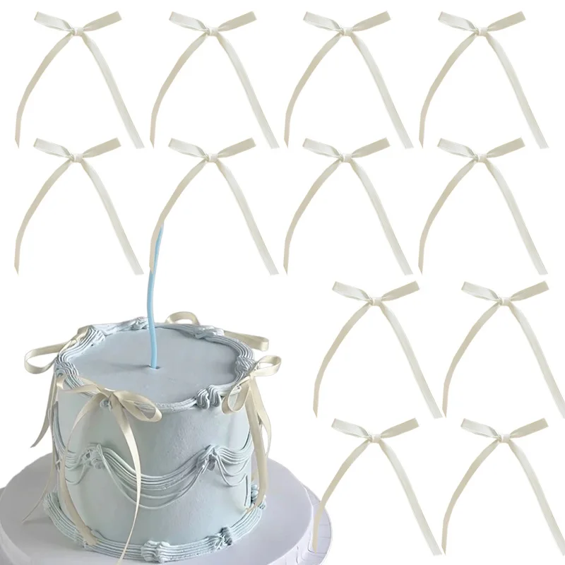 20 Stück Kuchen-Dekorationen mit Schleife, rosa Schleife, Band, Kuchendeckel für Geburtstag, Hochzeit, Kuchendekoration und Zubehör – Detail 11