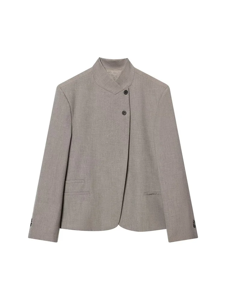 

Women Plaid Blazers Coats 2026 Spring Fashion Stand Collar Single Breasted Female Elegant Street Blazer Outerwear Clothes