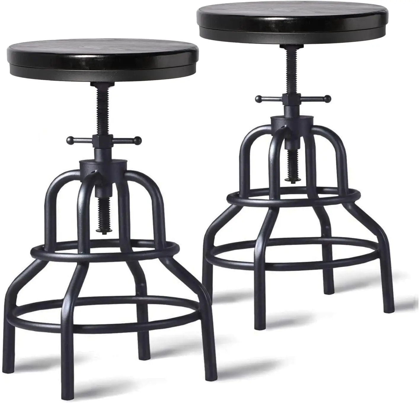 

Vintage Industrial Bar Stool - Rustic Swivel - Round Wood Metal - Kitchen Counter Height Adjustable - Pipe Stool - Cast Steel