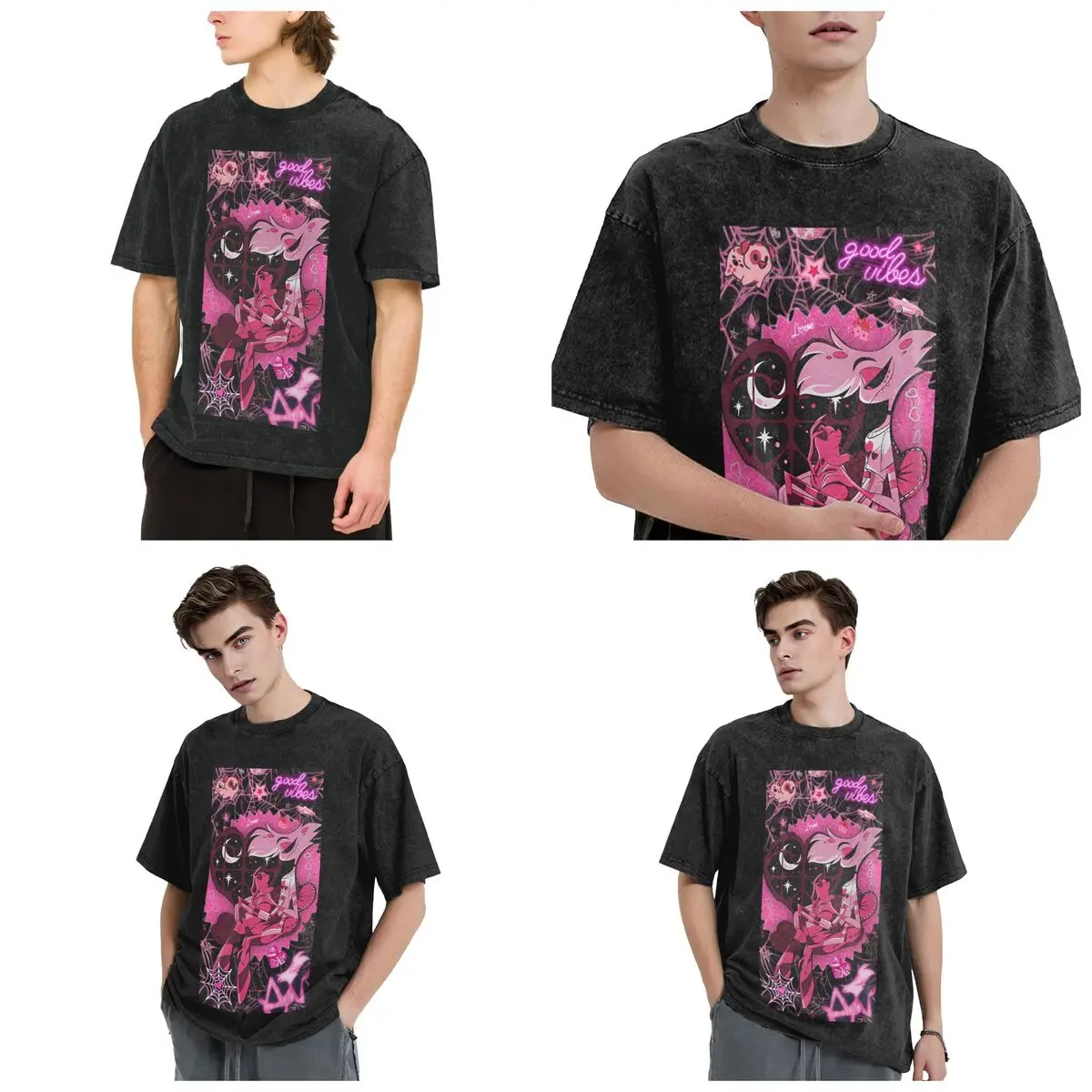 Angel Dust Hazbins Hip Hop Short Sleeve T-Shirts Washed Tops Tees Streetwear T Shirt Oversized for Men Women