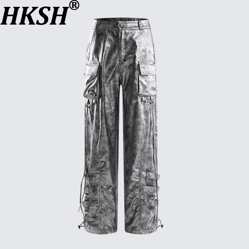 HKSH Spring Summer Men's High Street Trend Personality Design Silver Metal Texture Urban Stylish Straight Cargo Pants Ins HK7921