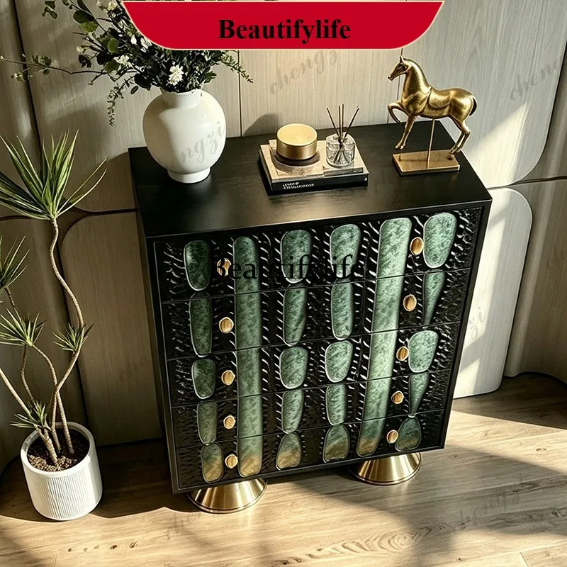 N178 Italian chest of drawers living room three-dimensional carved decorative cabinet French retro solid wood locker