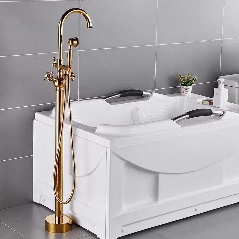 Floor-to-ceiling bathtub faucet Cylinder edge independent wooden barrel column basin Hot and cold shower faucet