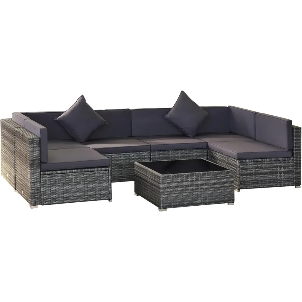 7-Piece Patio Furniture Sets Outdoor Wicker Conversation Sets All Weather PE Rattan Sectional Sofa Set with Cushions